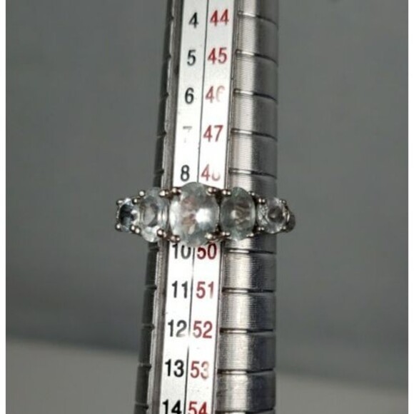 Vintage 5 Round Aquamarine Stones Signed STS 925 Ring Size 5 - Picture 16 of 16